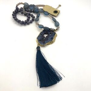 Anthropologie “Nakamol” Blue Geode and Gold Pendant Necklace